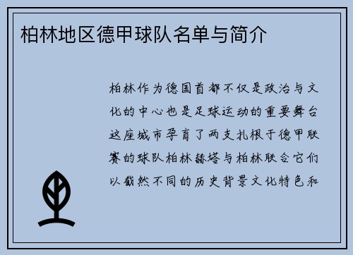 柏林地区德甲球队名单与简介